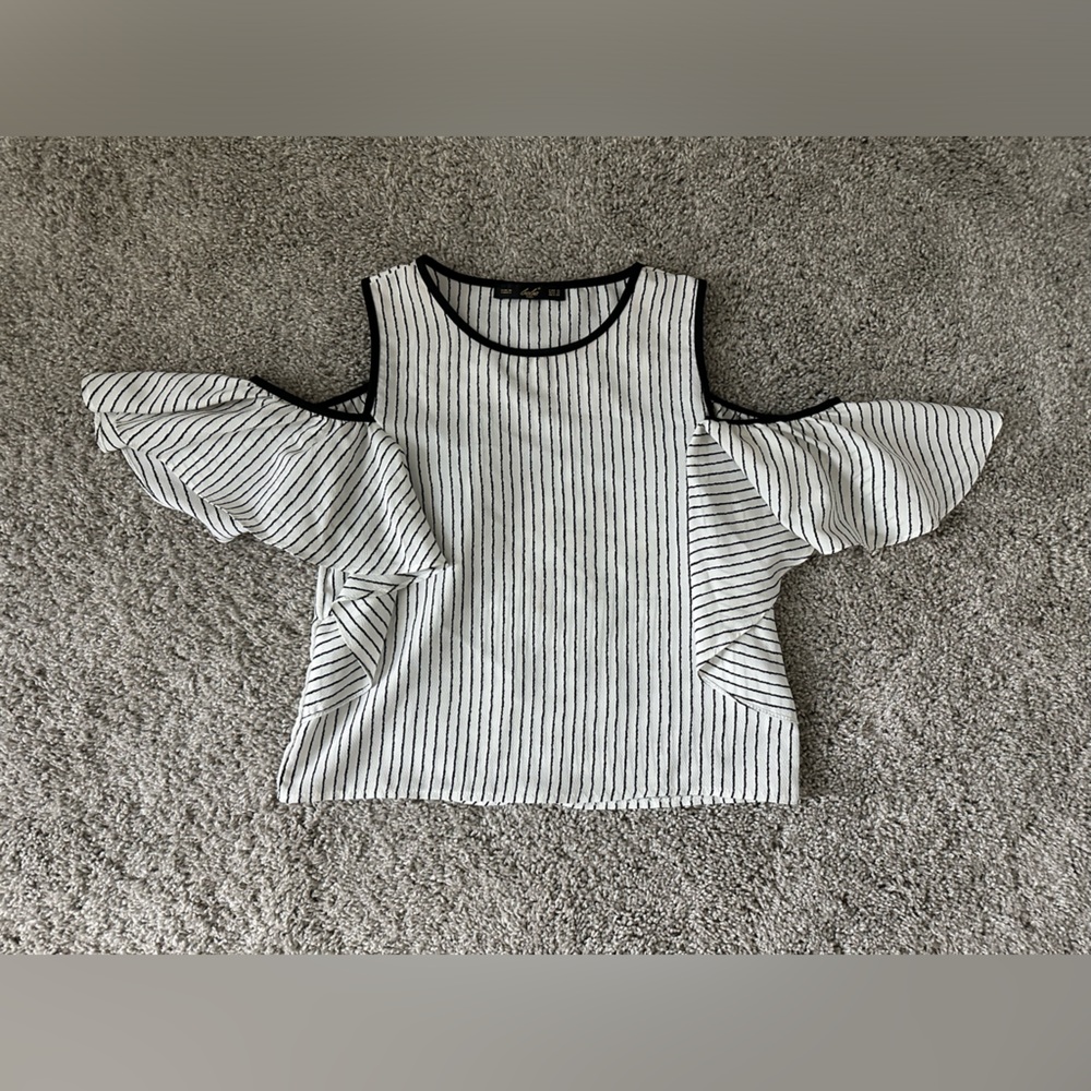 Bebe Plus Cold Shoulder Stripped TShirt Blouse